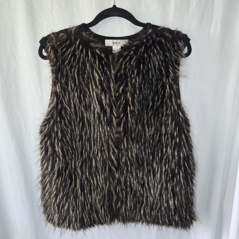 Vintage KIKIT Maurice Sasson Faux‎ Fur Vest Zip Up Sweater Womens Large Mob Wife